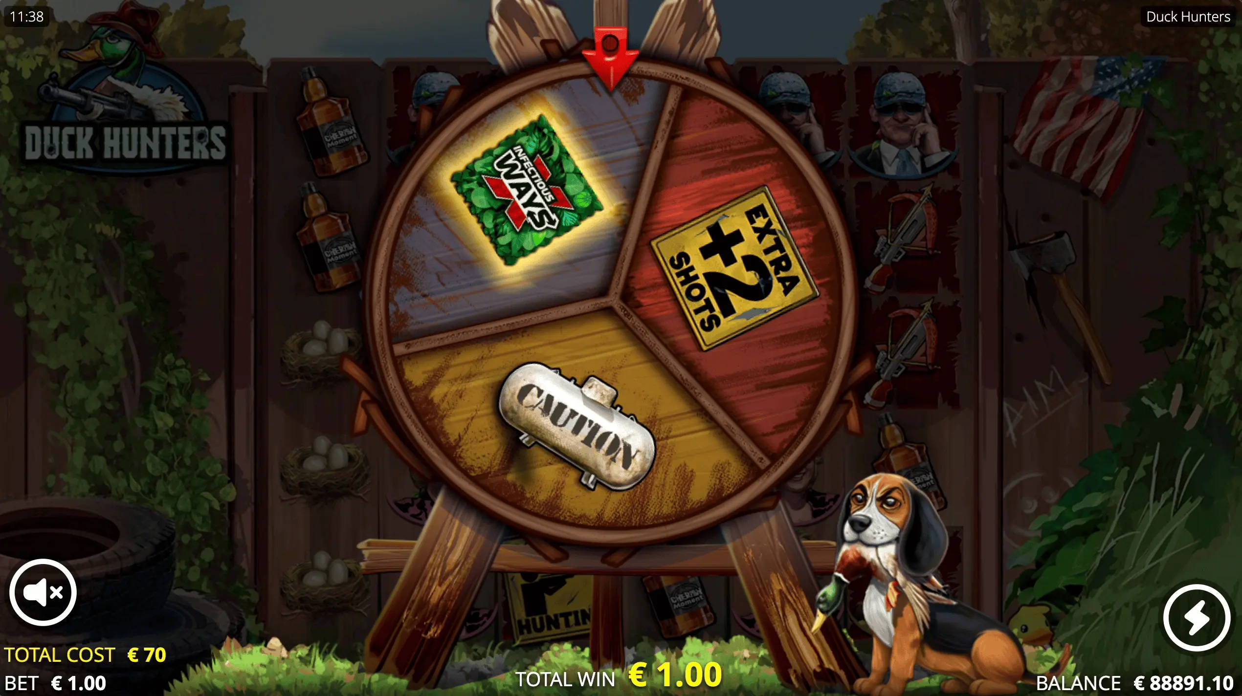 Duck Hunters upgrade wheel showing three available bonus upgrades