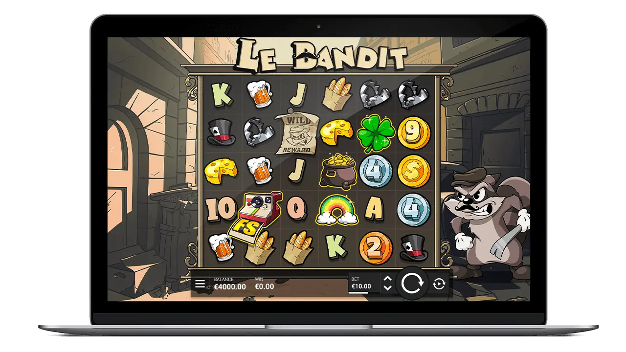 Official Le Bandit promotional screen showing the six-by-five game grid